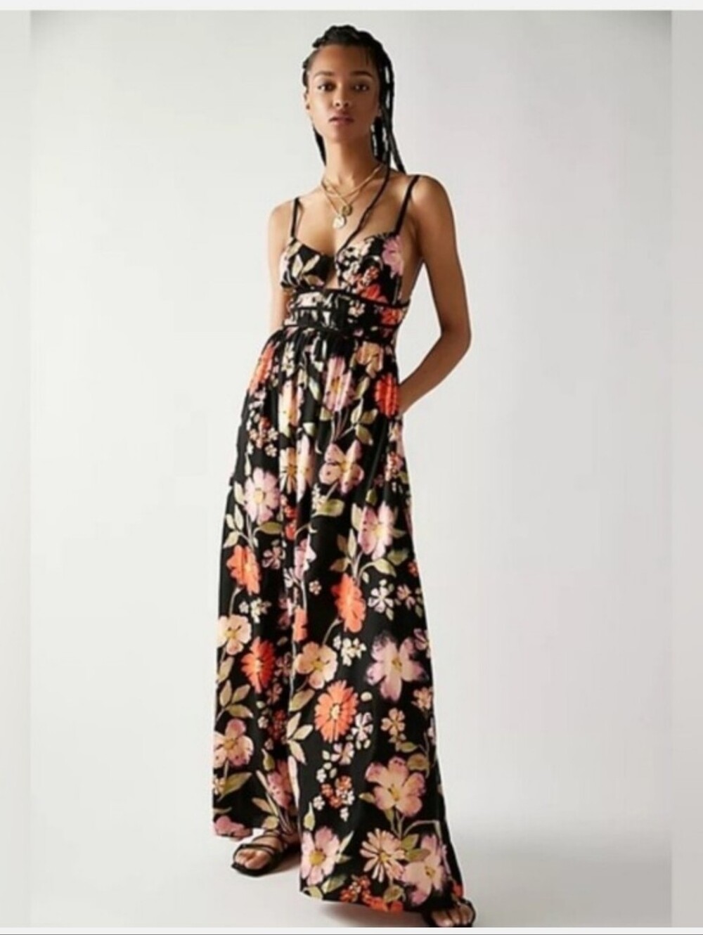 Free People Wisteria Maxi Dress - Black Floral